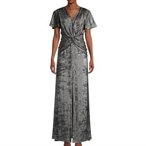 Aidan‎ Mattox Flutter-Sleeve Burn Velvet A-Line Gown Surplice neck Size 8 $350
